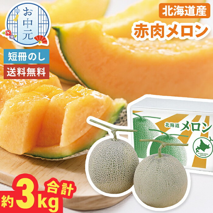お中元 赤肉メロン 北海道産 約3kg 2玉 【メーカー直送】（出荷期間:7月中旬～） ...
