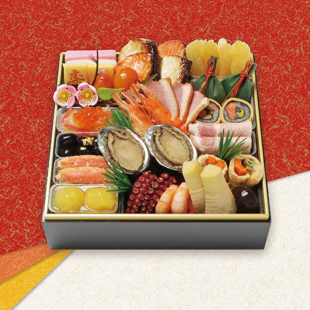 商品案内お正月に相応しい彩り豊かなおせち料理。食材には吟味を重ね、海山の幸を厳選した一段重。重のサイズ・規格【外寸】20.3×20.3×8.1cm(紙製)祝箸お祝い箸2膳付消費期限2027年1月1日アレルゲン小麦・卵・乳成分・えび・かに配送ヤマト運輸 冷蔵配送についてお届け予定日：12/31(木)※宅配お届け時間の指定は出来かねます。不在時にはヤマト不在票が入りますので、不在票から再配達をご依頼ください。配送できない地域北海道・東北全域・新潟県・茨城県・栃木県・群馬県・千葉県・埼玉県・伊豆諸島・小笠原諸島・九州全域・沖縄県全域へは配送できませんので、ご了承ください。コンビニ決済・銀行振込について振込期限：12/16(水)確認分まで※写真はイメージです。※天候及び交通事情によりお届けが遅くなる場合がございます。※宅配お届け時間の指定は出来かねます。※原料事情等により内容の一部が変更になる場合がございます。※特定原材料7品目（小麦、卵、乳、えび、かに、そば、落花生）を含む場合は表記しています。※万一売切れの節はご容赦ください。