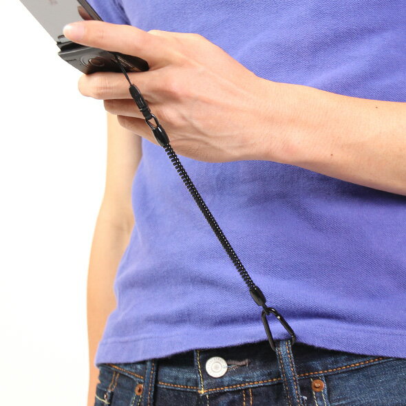 【月間優良ショップ】カラビナコイルストラップSCL-K04BK12cm-50cm【ブラック】落下防止 スマホ ストラップ【ゆうメール】 バレンタイン ホワイトデー