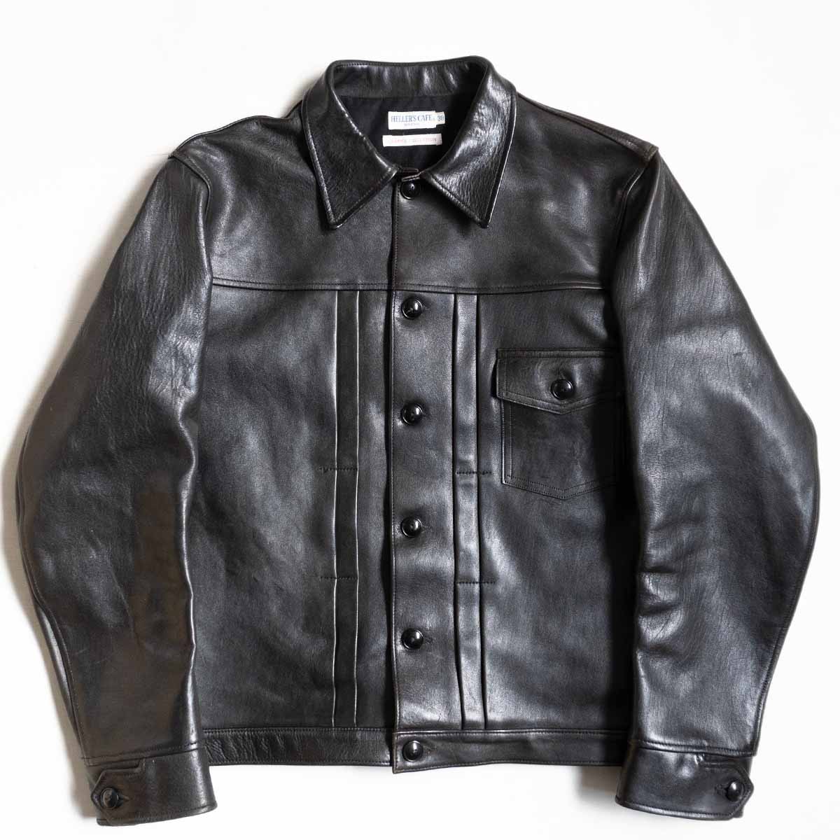 【美品】 Heller 039 s Cafe 【1930 039 s FIRST TYPE BLACK LEATHER JACKET】38 ホースハイド レザー ファースト ジャケット ヘラーズカフェ