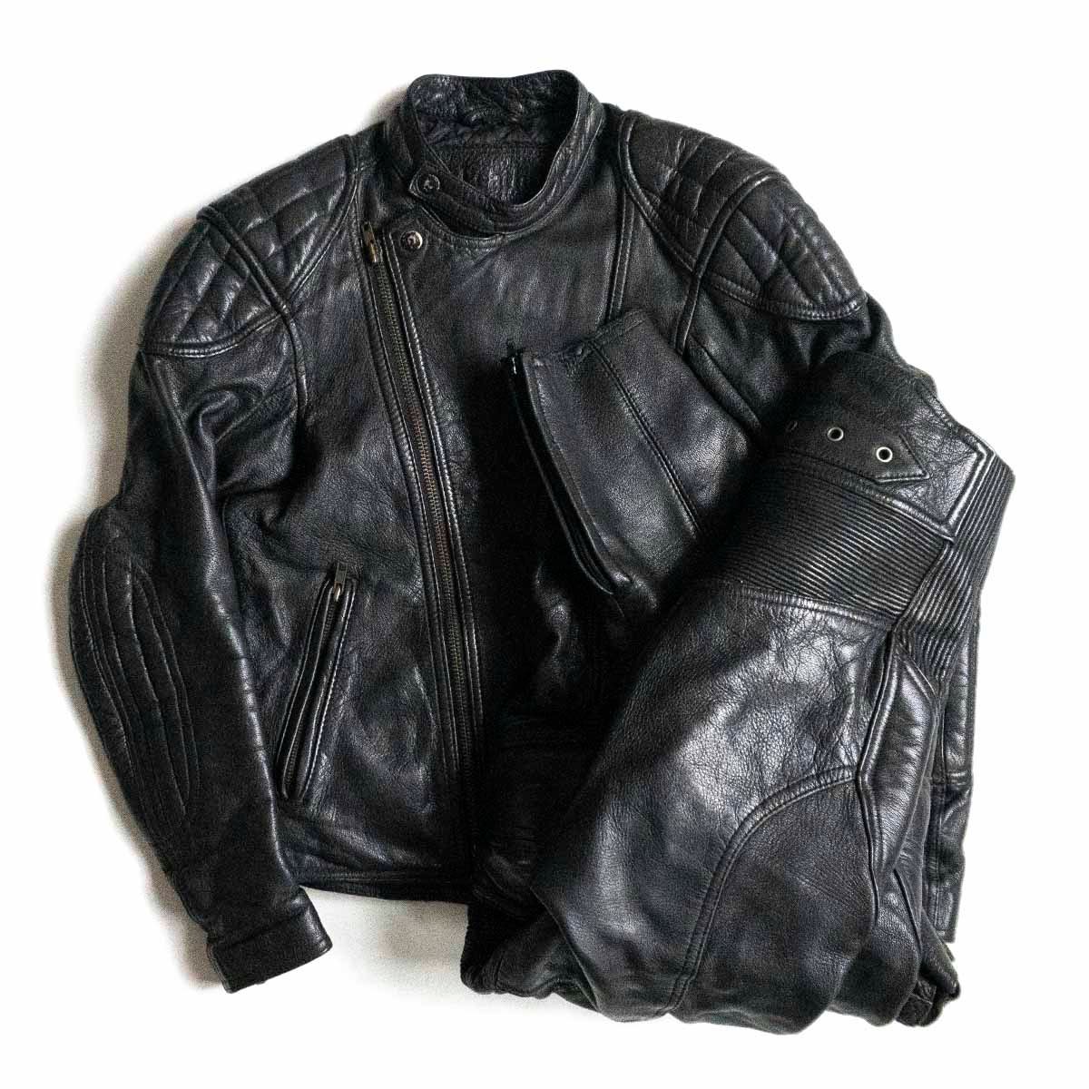 カドヤ ライダースジャケット メンズ 【美品】K'S LEATHER by KADOYA【シングル ライダースジャケット】M レザー ゴートレザー ブラック カドヤ 上下 セットアップ