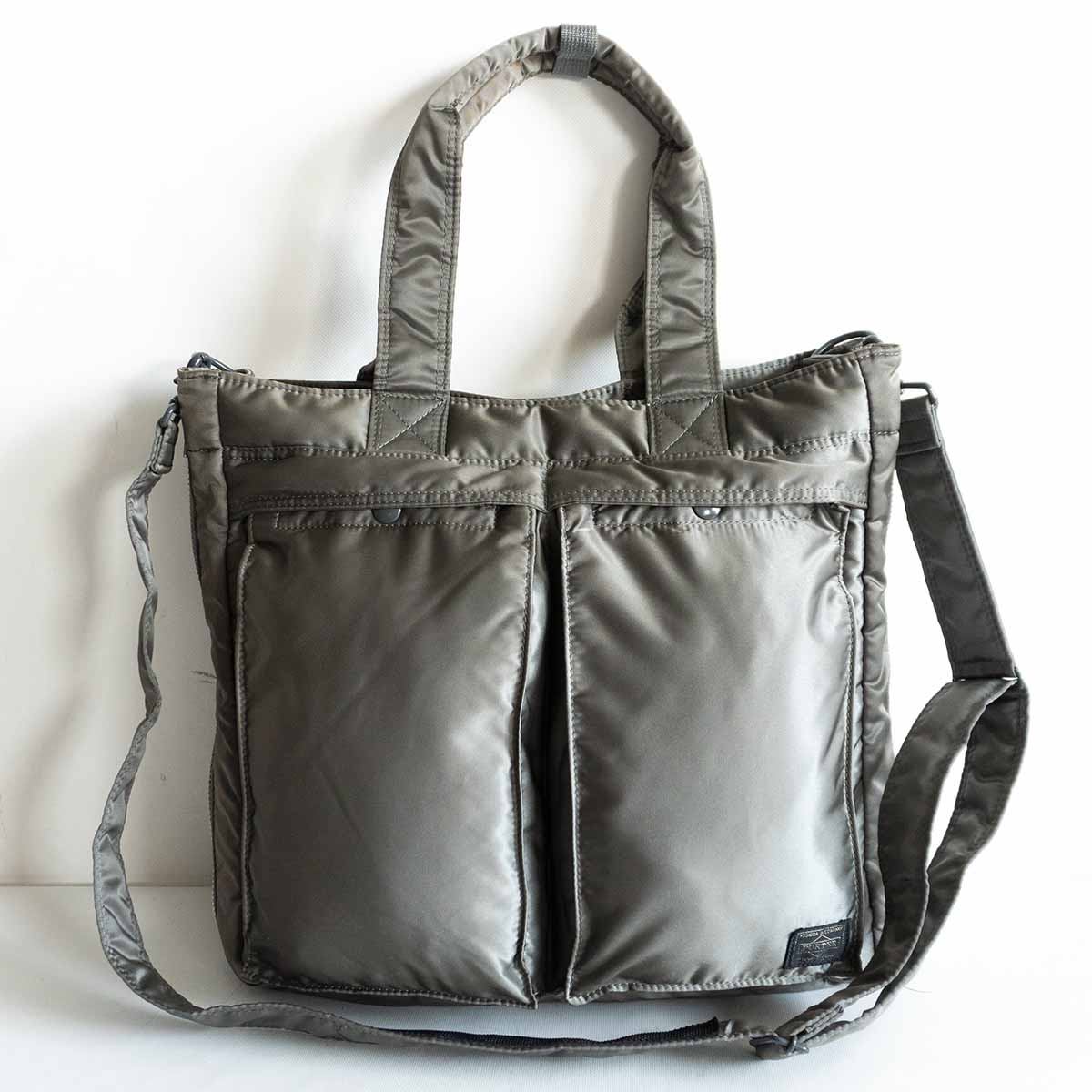 【極美品/完売品】PORTER 【タンカー 2WAY トートバッグ】ポーター ショルダー ナイロン シルバーグレー TANKER BAG u2405131