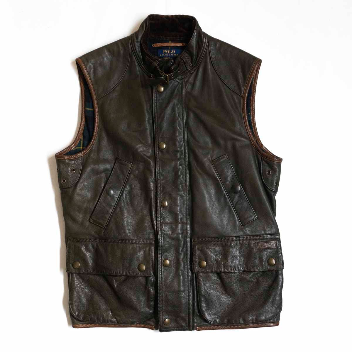 【最高級品】POLO RALPH LAUREN 【レザー モーターサイクル ベスト】M ヴィンテージ加工 ポロ ラルフローレン 25010798