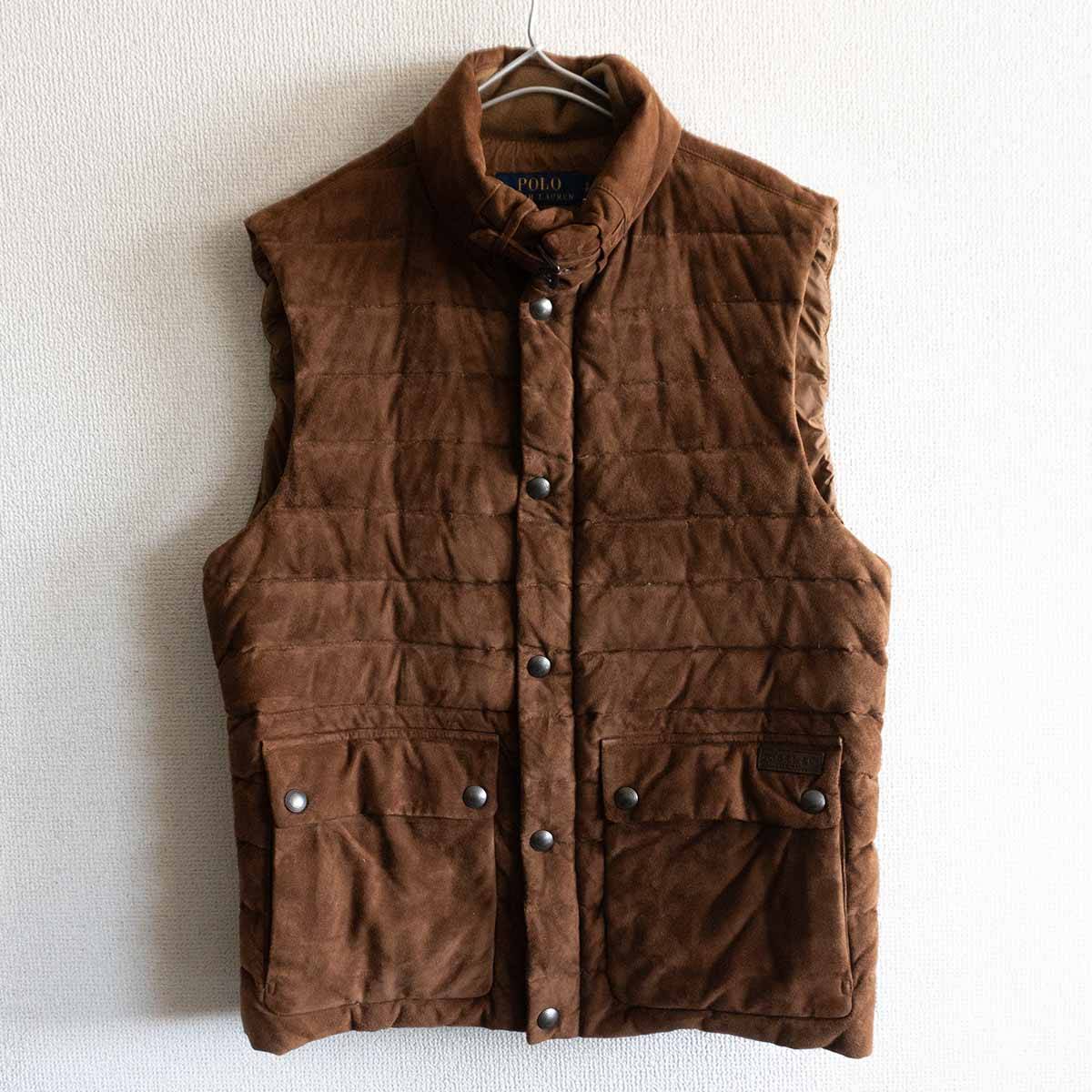 名作】美品90sPolo Ralph Laurenダウンベスト レザー切り替え 名作】美品90sPolo Ralph Laurenダウンベスト レザー切り替え