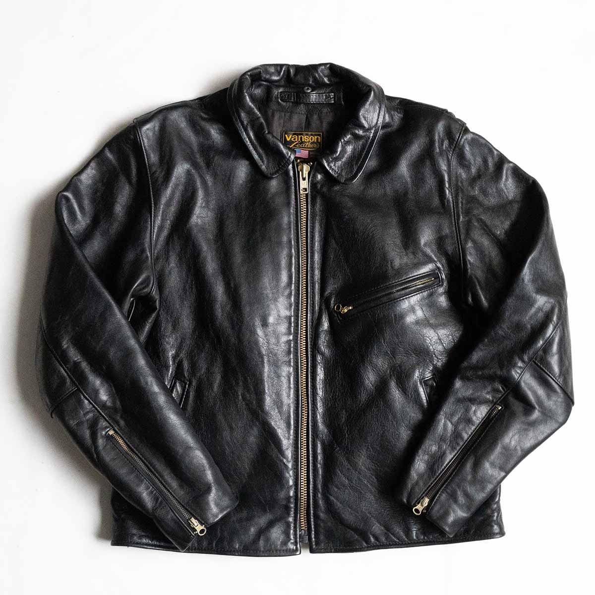【美品/ビッグサイズ】 VANSON 【ENF エンフィールド シングルライダースジャケット】44 レザー USA製 バンソン 25030933