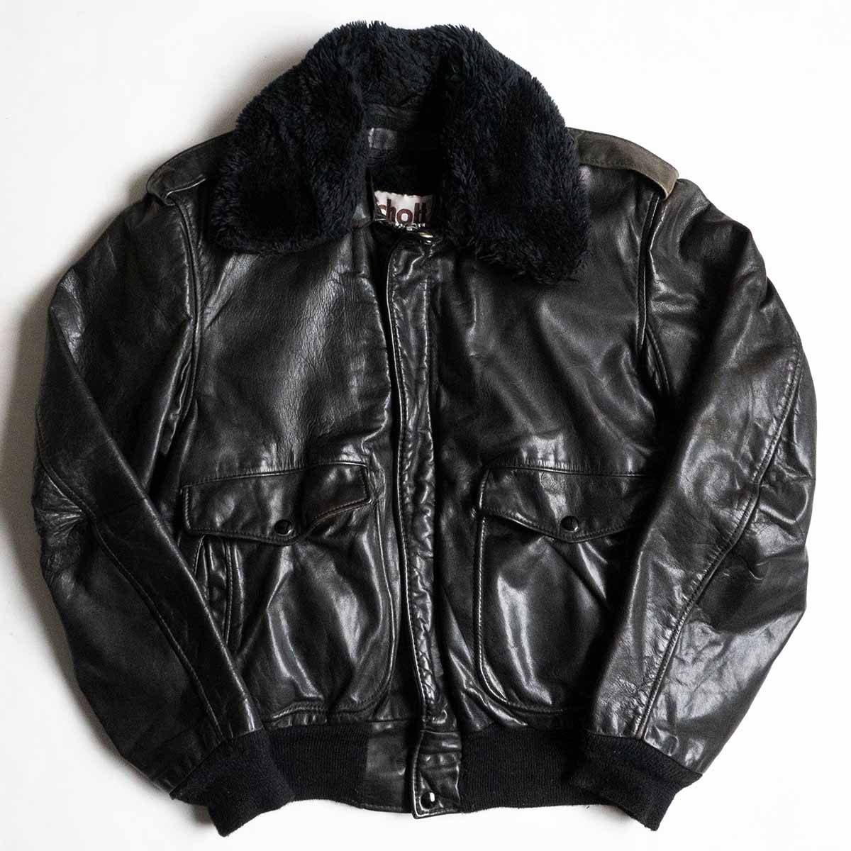 【雰囲気抜群/ビッグサイズ】SCHOTT【type G-1 レザー フライト ジャケット】42 アメリカ製 ブラック ショット 25040693
