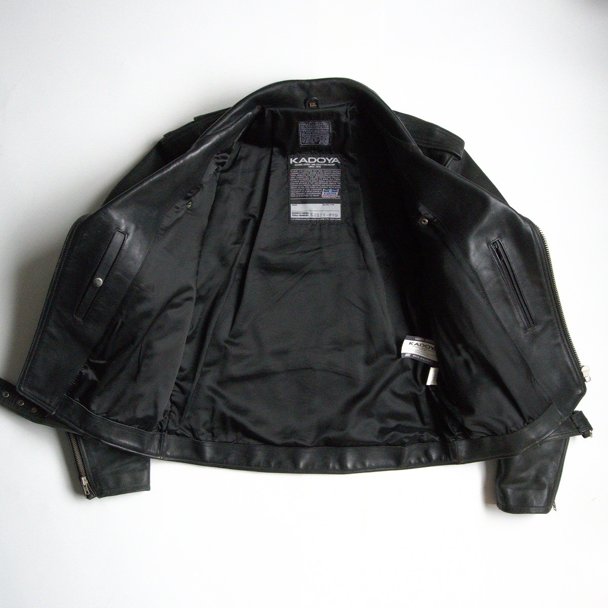 【美品/ビッグサイズ】KADOYA【ダブルライダースジャケット】LL レザー ブラック カドヤ 25080599
