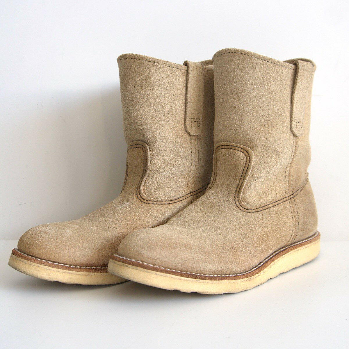 【雰囲気抜群】REDWING【8168/ペコスブーツ】US8.5D スエード 2010年製造 レッドウィング ベージュ USA製 s2511076