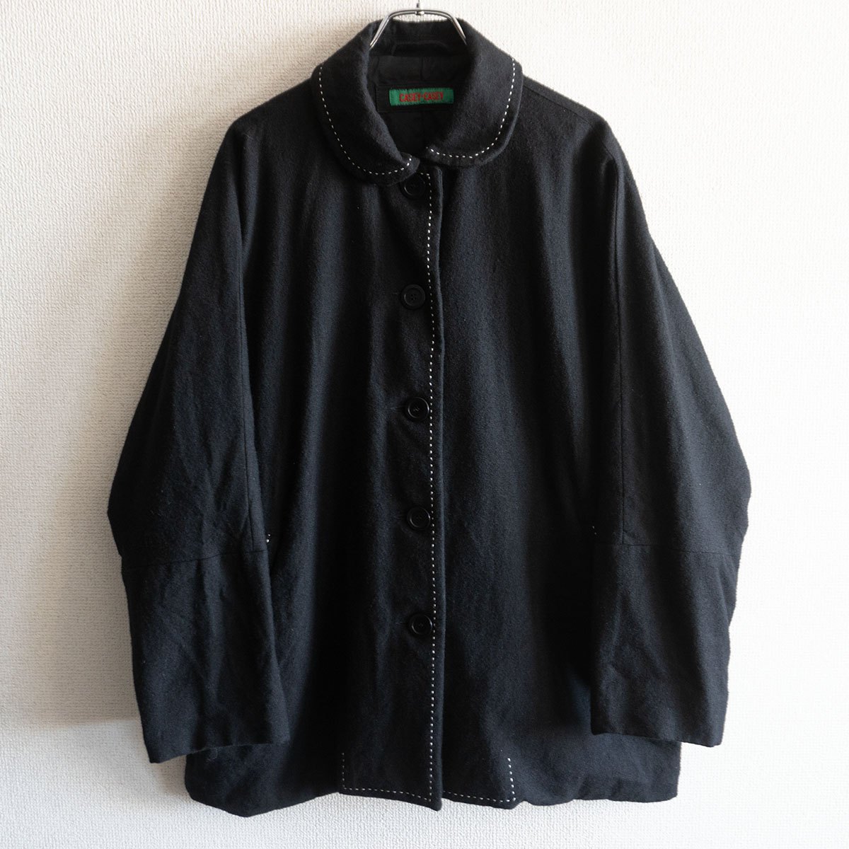 【最高級】 CASEY CASEY 【丸襟 ハーフコート】 S ブラック ウール ケーシー ケーシー 25110973