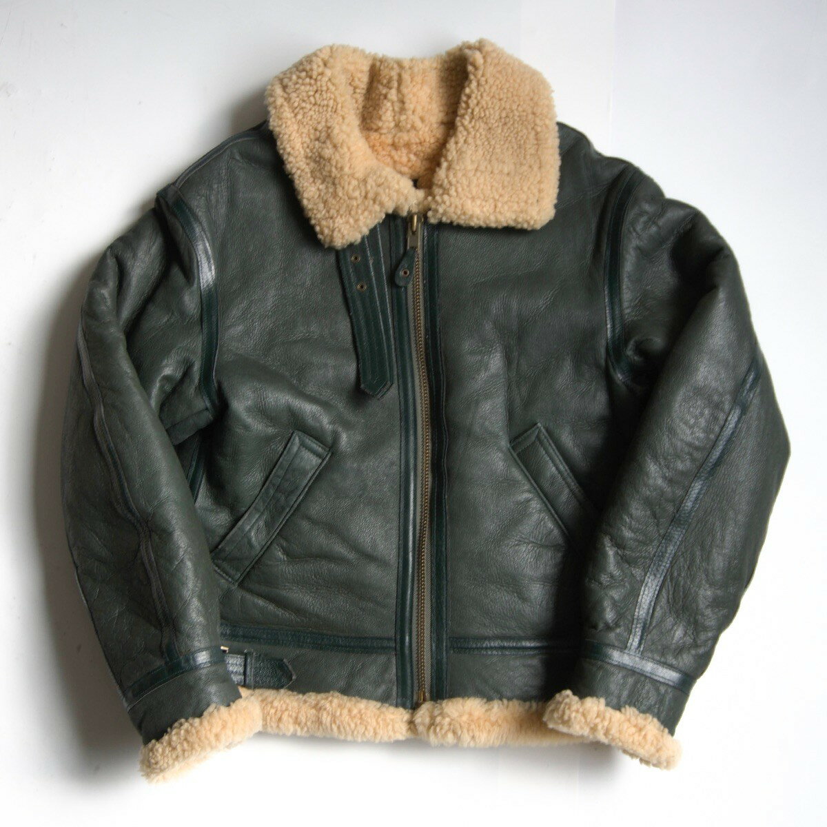 【美品/希少カラー】OCTOPUS ARMY【B-3 ムートンボンバージャケット】40 グリーン フライト レザー ジ..