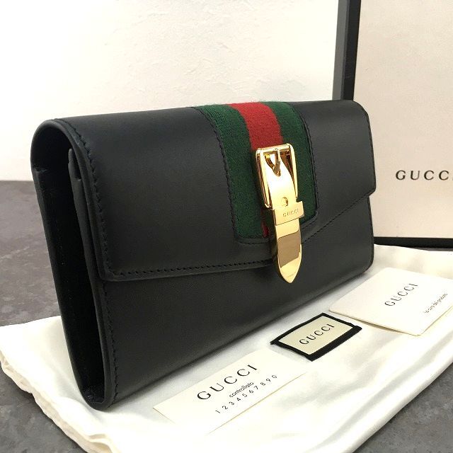 【中古】送料込み! 未使用品 GUCCI 長財布 476084 シルヴィ ブラック 箱付き ☆プレゼントにも☆ 159