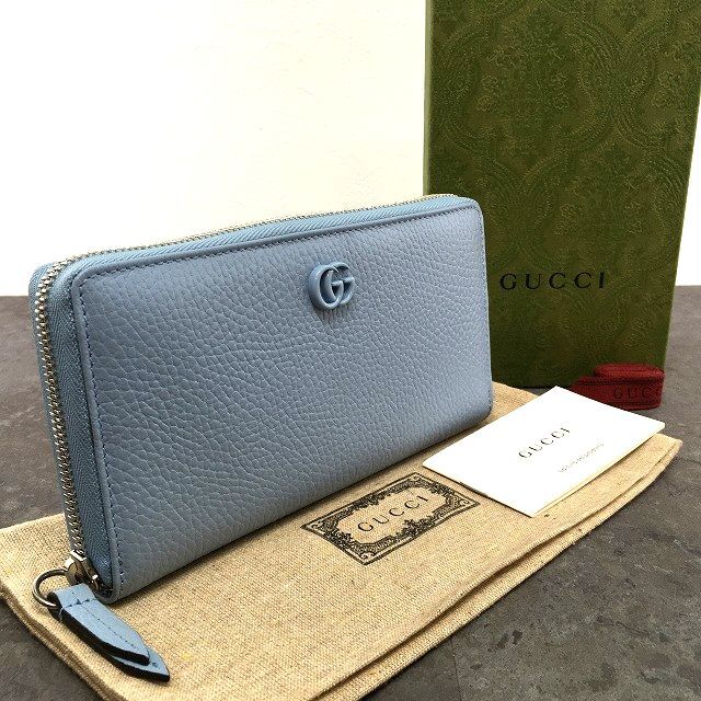 Rakuten - 【中古】送料込み！ 極美品 GUCCI ジップウォレット 456117 水色 プチマーモント 箱付き 長財布 167