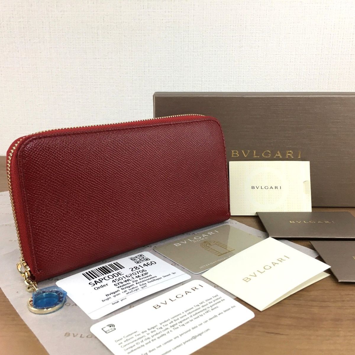 乐天商城 - 【中古】 送料込み！ 未使用品 BVLGARI ジップラウォレット 281460 レッド ブルガリブルガリ 箱付き 229