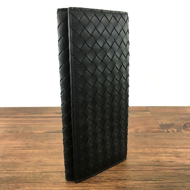 M - 【中古】 送料込み！ 美品 BOTTEGAVENETA 札入れ ブラック 総イントレチャート 縦型 メンズ 284