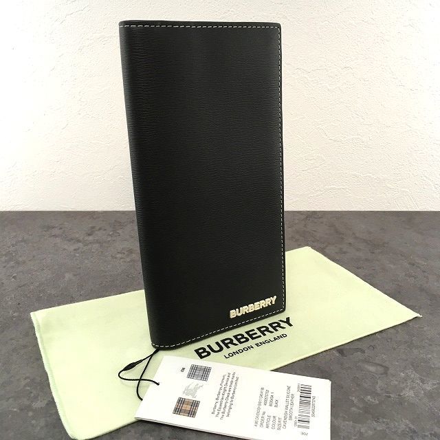 【中古】 送料込み！ 未使用品 BURBERRY 長財布 縦型 ブラック レザー メンズ タグ付き 337