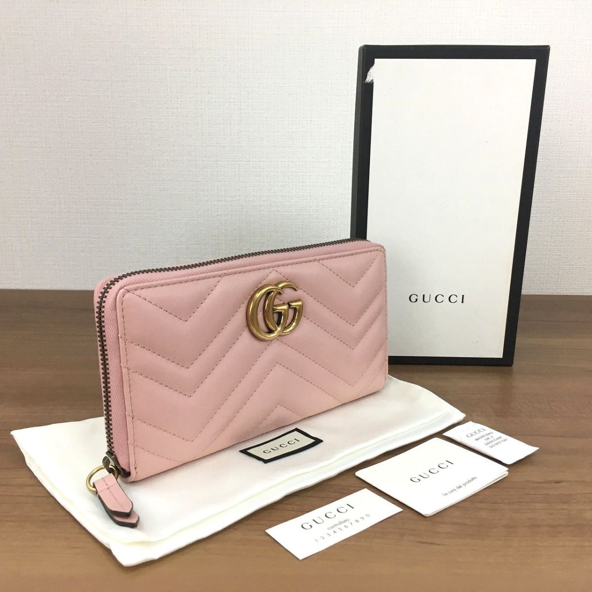 Rakuten - 【中古】 送料込み！ 未使用品 GUCCI ジップウォレット 443123 マーモント ライトピンク レザー ☆プレゼントにも☆ 383