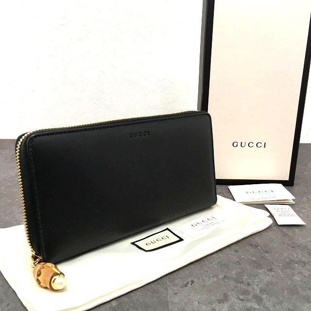 Rakuten - 【中古】 送料込み！ 未使用品 GUCCI ジップウォレット 453158 ブラック バンブー 箱付き ☆プレゼントにも☆ 483