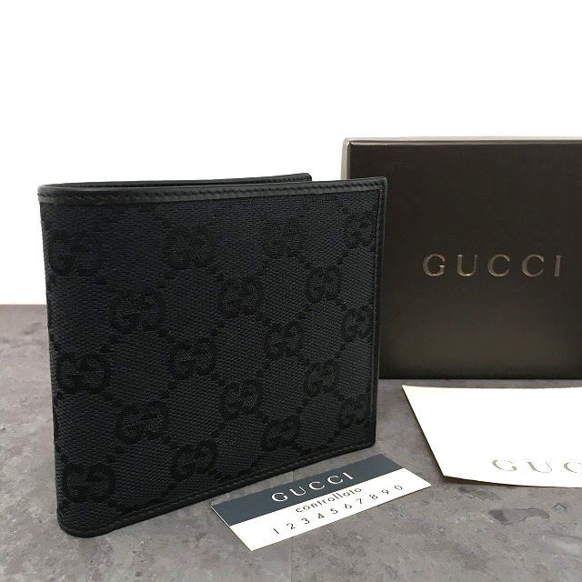 【中古】 送料込み！ 未使用品 GUCCI 二つ折り財布 04862.4276 ブラック GGキャンバス 箱付き ☆プレゼントにも☆ 484