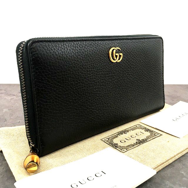 【中古】 送料込み！ 未使用品 GUCCI ジップウォレット 739499 マーモント バンブー ブラック 長財布 78