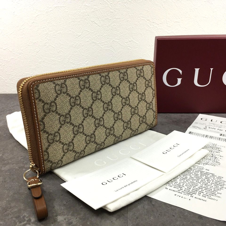 Rakuten - 【中古】 送料込み！ 未使用品 GUCCI ジップウォレット 819122 ベージュ ブラウン メンズ レディース 171