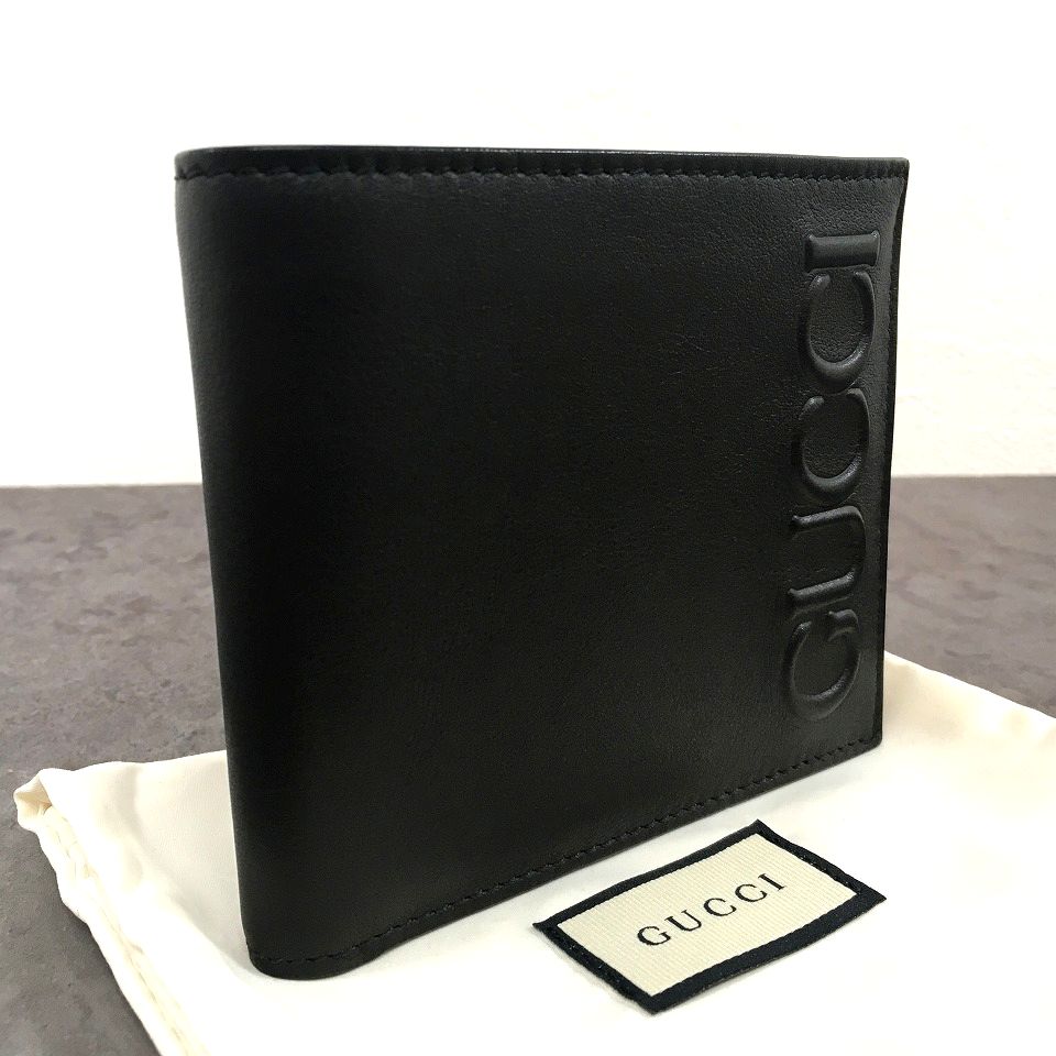 Rakuten - 【中古】 送料込み！ 未使用品 GUCCI 二つ折り財布 428765 ブラック レザー シンプル メンズ 397