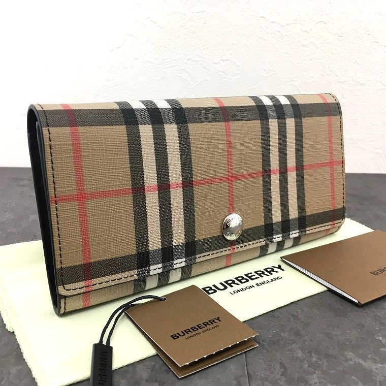 【中古】 送料込み！ 未使用品 BURBERRY 長財布 ベージュ チェック メンズ レディース 472