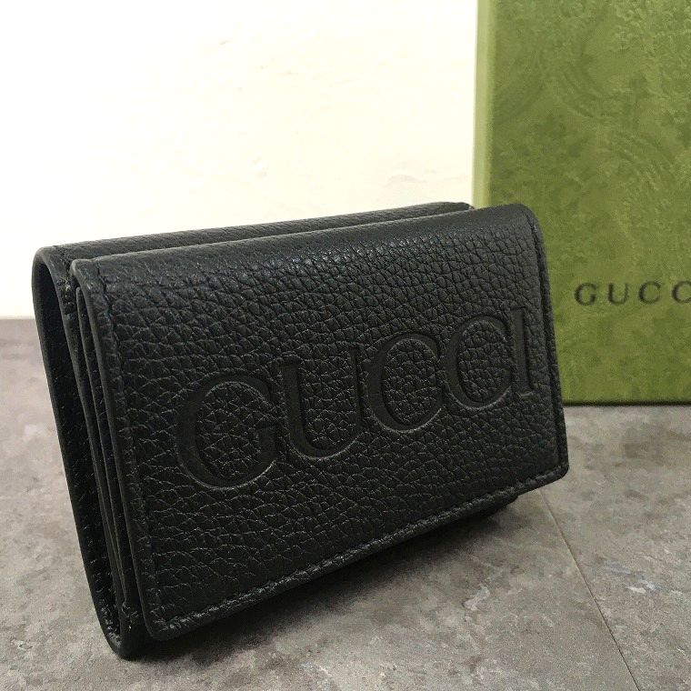 Rakuten - 【中古】 送料込み！ 未使用品 GUCCI コンパクトウォレット ブラック 736151 三つ折り財布 箱付き 254