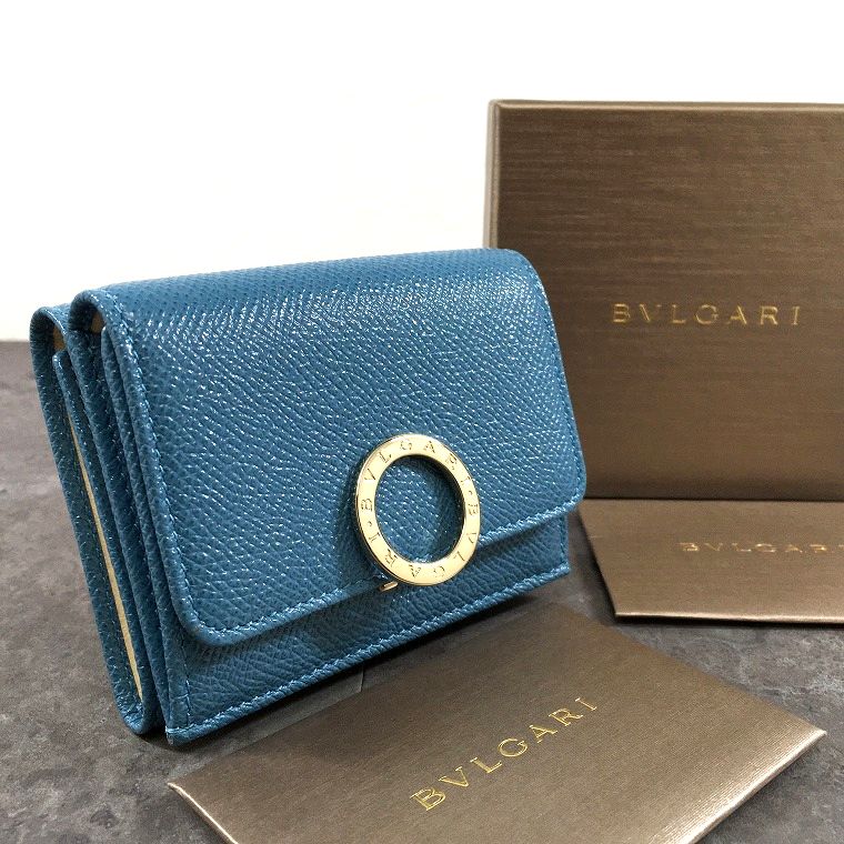Rakuten - 【中古】 送料込み！ 未使用品 BVLGARI コンパクトウォレット ブルー ブルガリブルガリ Wホック財布 箱付き 50