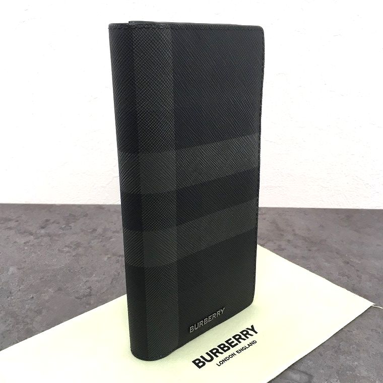 送料込み！ 美品 BURBERRY 長財布 ブラック バーバリーチェック 縦型 79