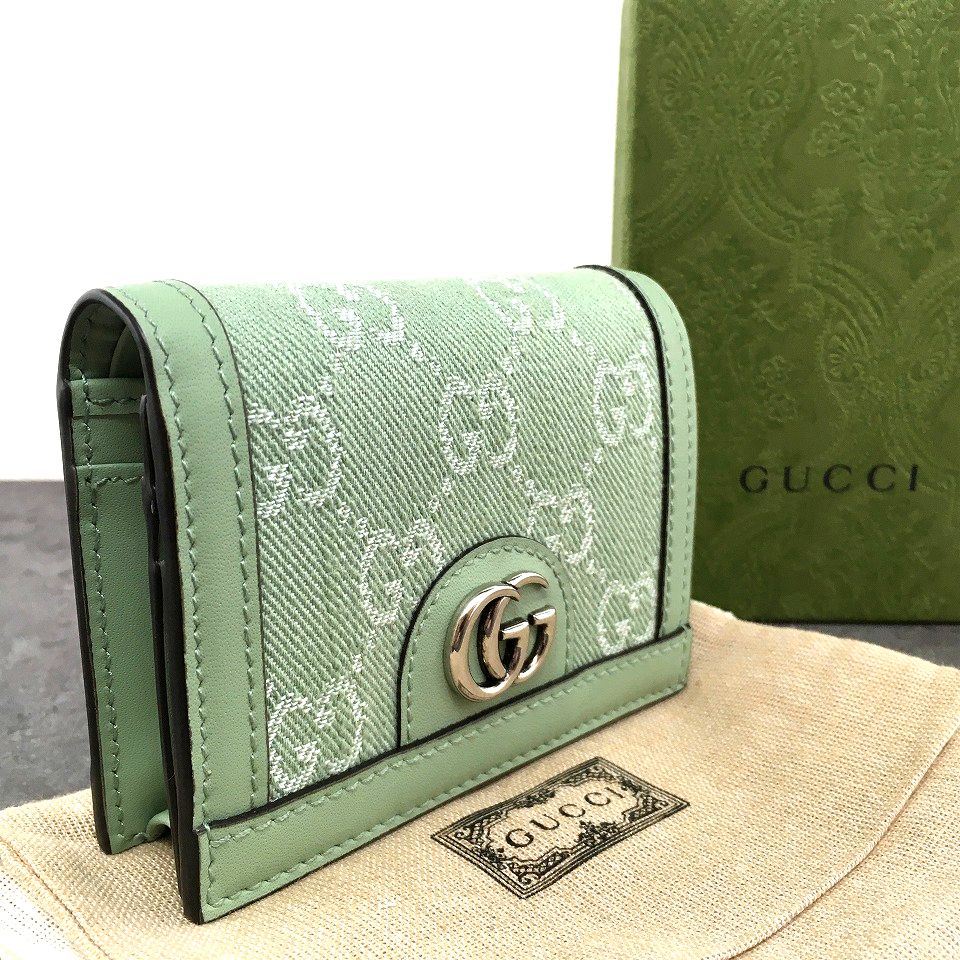 送料込み！ 未使用品 GUCCI コンパクトウォレット 523155 グリーン 箱付き 497(4)