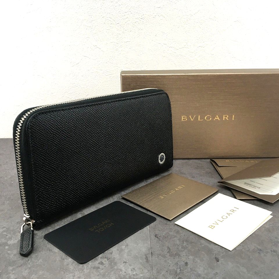 送料込み！ 未使用品 BVLGARI ジップウォレット ブラック ブルー 箱付き 571