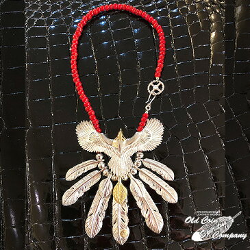 ネックレス ペンダント イーグル・ネックレス・ウィズ・フェザーズ Eagle necklace with feathers - メンズ 当店オリジナル シルバー K18 ゴールド オールドホワイトハートグラスビーズ シルバーシームビーズ ネイティブアメリカン 手作り ハンドメイド 当店オリジナル