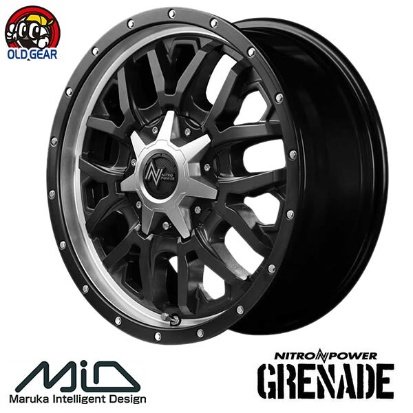4本注文で送料無料 マルカサービス GRENADE 16インチ 6.5J+38 6-139.7 セミグロスブラック＋リムヴァーティカルポリッシュ 新品ホイール 1本販売