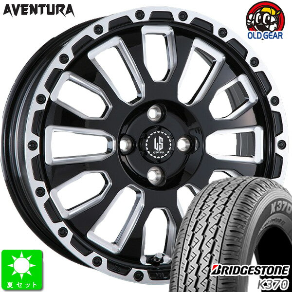 145/80R12 80/78(145R12 6PR)ブリヂストン BRIDGESTONE K370新品 サマータイヤ ホイール4本セットLA-STRADA AVENTURA アヴェンチュラ12インチ 4.00B 4H100グロスブラック+ミリング組込み済 バランス調整済