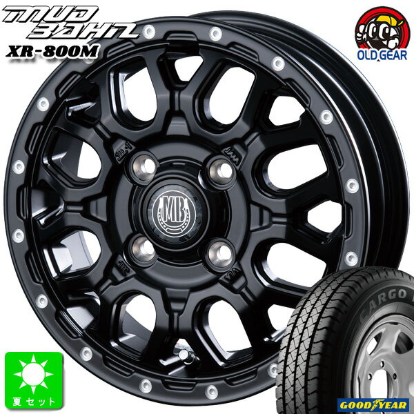 145/80R12 80/78(145R12 6PR)グッドイヤー カーゴプロ GOODYEAR CARGO PRO新品 サマータイヤ ホイール4本セットインターミラノ マッドバーン XR-800M12インチ 4.00B 4H100MBK/PP組込み済 バランス調整済 taiya