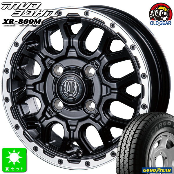 145/80R12 80/78(145R12 6PR)グッドイヤー カーゴプロ GOODYEAR CARGO PRO新品 サマータイヤ ホイール4本セットインターミラノ マッドバーン XR-800M12インチ 4.00B 4H100MBK/RP組込み済 バランス調整済 taiya
