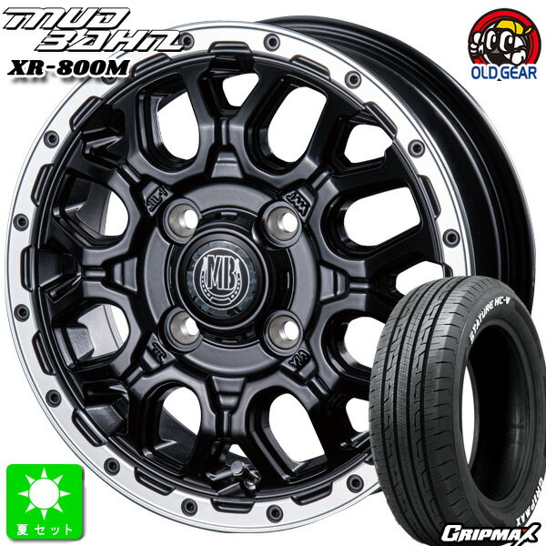 145/80R12 80/78(145R12 6PR)グリップマックス GRIPMAX STATURE HC-V ホワイトレター新品 サマータイヤ ホイール4本セットインターミラノ マッドバーン XR-800M12インチ 4.00B 4H100MBK/RP組込み済 バランス調整済 taiya