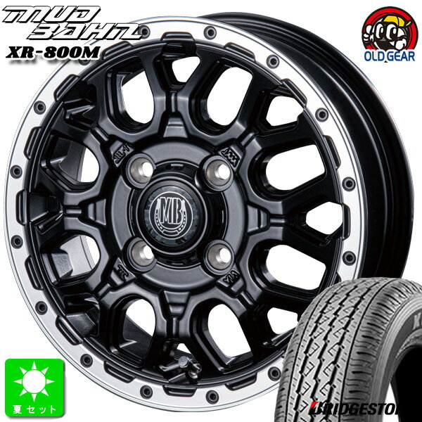 145/80R12 80/78(145R12 6PR)ブリヂストン BRIDGESTONE K370新品 サマータイヤ ホイール4本セットインターミラノ マッドバーン XR-800M12インチ 4.00B 4H100MBK/RP組込み済 バランス調整済 taiya
