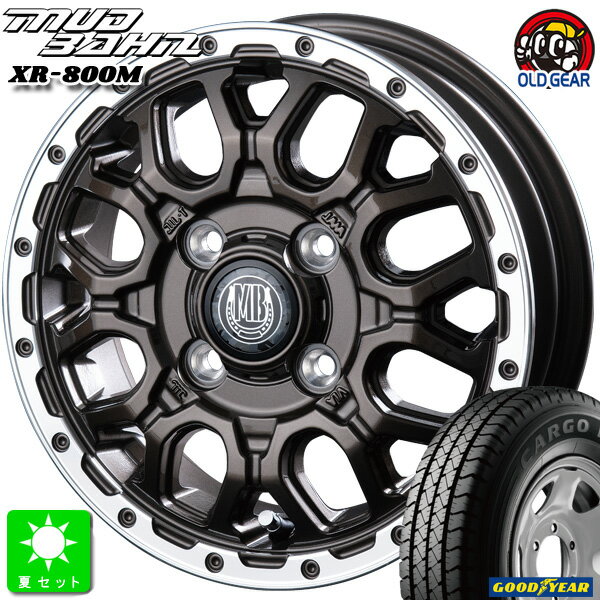 145/80R12 80/78(145R12 6PR)グッドイヤー カーゴプロ GOODYEAR CARGO PRO新品 サマータイヤ ホイール4本セットインターミラノ マッドバーン XR-800M12インチ 4.00B 4H100GBR/RP組込み済 バランス調整済 taiya