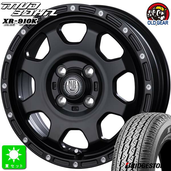 145/80R12 80/78(145R12 6PR)ブリヂストン BRIDGESTONE K370新品 サマータイヤ ホイール4本セットインターミラノ マッドバーン XR-910K12インチ 4.00B 4H100MBK/PP組込み済 バランス調整済 taiya