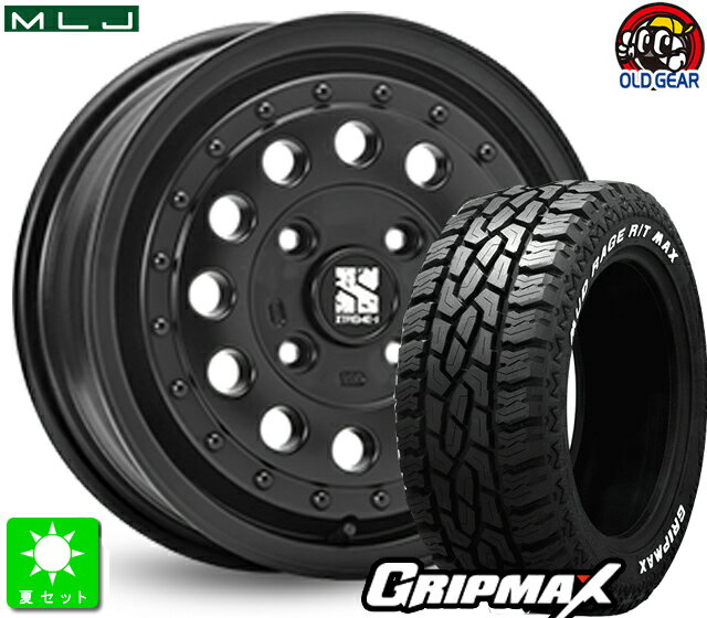 165/80R14 97/95(165R14 8PR)GRIPMAX MUD Rage R/T MAXホワイトレター新品 サマータイヤ ホイール4本セットMLJ XTREME-J RUGGED ラギッド14インチ 5.0J 4H114.3サテンブラック JWL-T規格 taiya