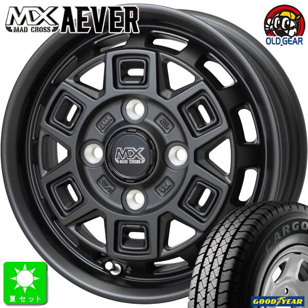145/80R12 80/78(145R12 6PR)グッドイヤー カーゴプロ GOODYEAR CARGO PRO新品 サマータイヤ ホイール4本セットマッドクロス アイヴァー AEVER12インチ 4.00B 4H100マットブラック組込み済 バランス調整済 taiya