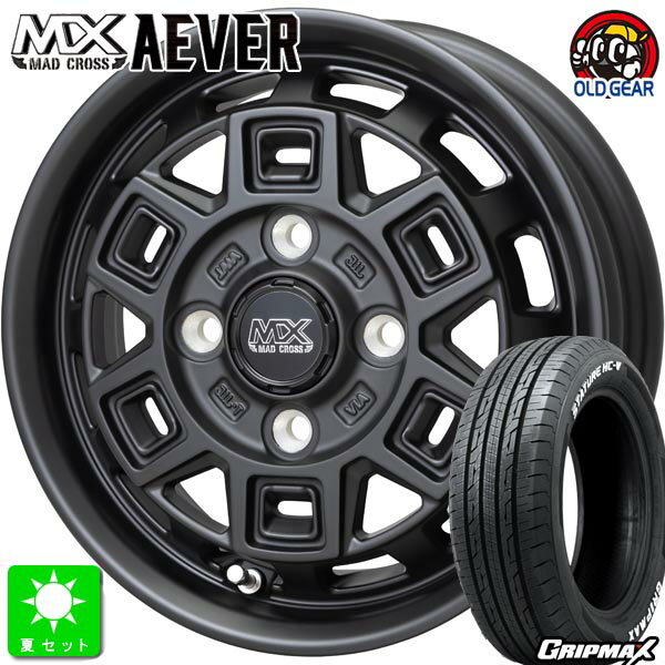 145/80R12 80/78(145R12 6PR)グリップマックス GRIPMAX STATURE HC-V ホワイトレター新品 サマータイヤ ホイール4本セットマッドクロス アイヴァー AEVER12インチ 4.00B 4H100マットブラック組込み済 バランス調整済 taiya