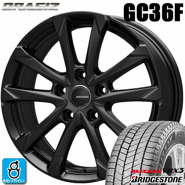 【2022年製】195/60R16 89Qブリヂストン ブリザック VRX3BRIDGESTONE BLIZZAK VRX3新品 スタッドレスタイヤ ホイール4本セットKITジャパン クレイシズ GC36F16インチ 6.5J 5H114.3ブラック組込み済 バランス調整済