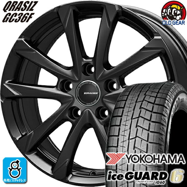 215/60R16 ヨコハマ アイスガード6 ig60 スタッドレスタイヤホイール 新品 4本セット KITジャパン クレイシズ GC36F グロッシーブラック(GBK) 16インチ 5H114.3 組込みバランス調整済み taiya