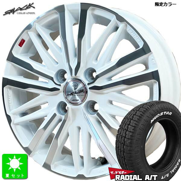 155/65R14マッドスター MUDSTAR RADIAL A/Tホワイトレター新品 サマータイヤ ホイール4本セットスマック クレスト SMACK CREST 14インチ 4.5J 4H100ホワイトポリッシュ組込み済 バランス調整済 taiya