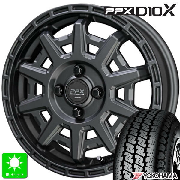 145/80R12 80/78(145R12 6PR)ヨコハマ スーパーバン YOKOHAMA SUPER VAN Y356新品 サマータイヤ ホイール4本セット共豊 PPX D10X12インチ 3.50B 4H100マットダークガンメタリック組込み済 バランス調整済 taiya