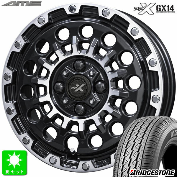 145/80R12 80/78(145R12 6PR)ブリヂストン BRIDGESTONE K370新品 サマータイヤ ホイール4本セット共豊コーポレーション AME PPX GX1412インチ 3.50B 4H100マットブラックポリッシュ組込み済 バランス調整済