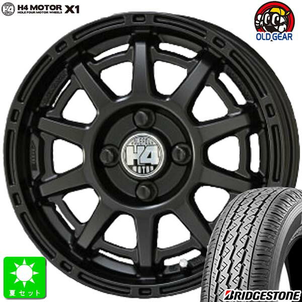 145/80R12 80/78(145R12 6PR)ブリヂストン BRIDGESTONE K370新品 サマータイヤ ホイール4本セット共豊 H4 MOTOR X112インチ 4.00B 4H100セミグロスブラック組込み済 バランス調整済 taiya