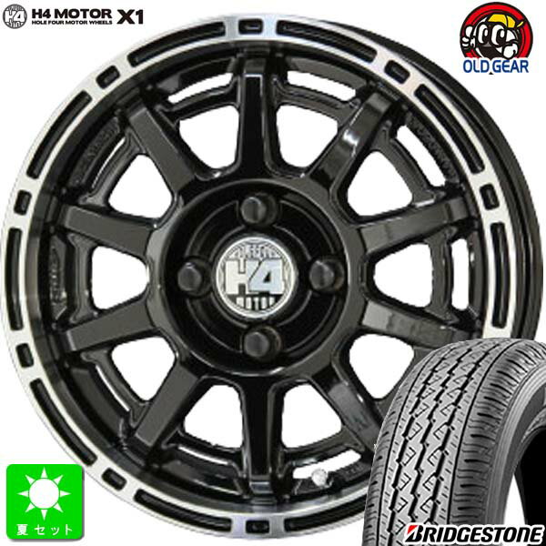 145/80R12 80/78(145R12 6PR)ブリヂストン BRIDGESTONE K370新品 サマータイヤ ホイール4本セット共豊 H4 MOTOR X112インチ 4.00B 4H100ブラックリムポリッシュ組込み済 バランス調整済 taiya